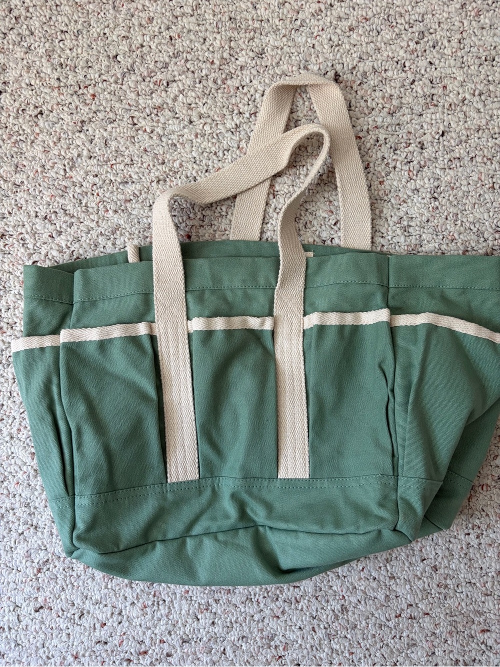 Canvas Tote in Sage Green with Cream Straps